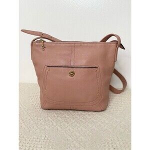 90s Y2K Vintage Stone Mountain Rose Pink Leather Shoulder Bag Gold Small